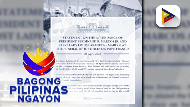 PBBM at FL Liza, tumungo papuntang Vatican City upang dumalo sa libing ni #PopeFrancis