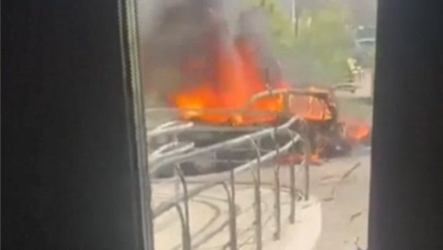 Flames rage from car after top Putin general killed in Moscow bombing