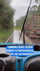Caminhões quase colidem durante ultrapassagem na PR-340, no Paraná
