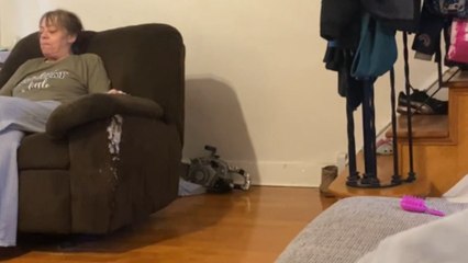 Girl sneaks up on grandma and scares her right out of her chair