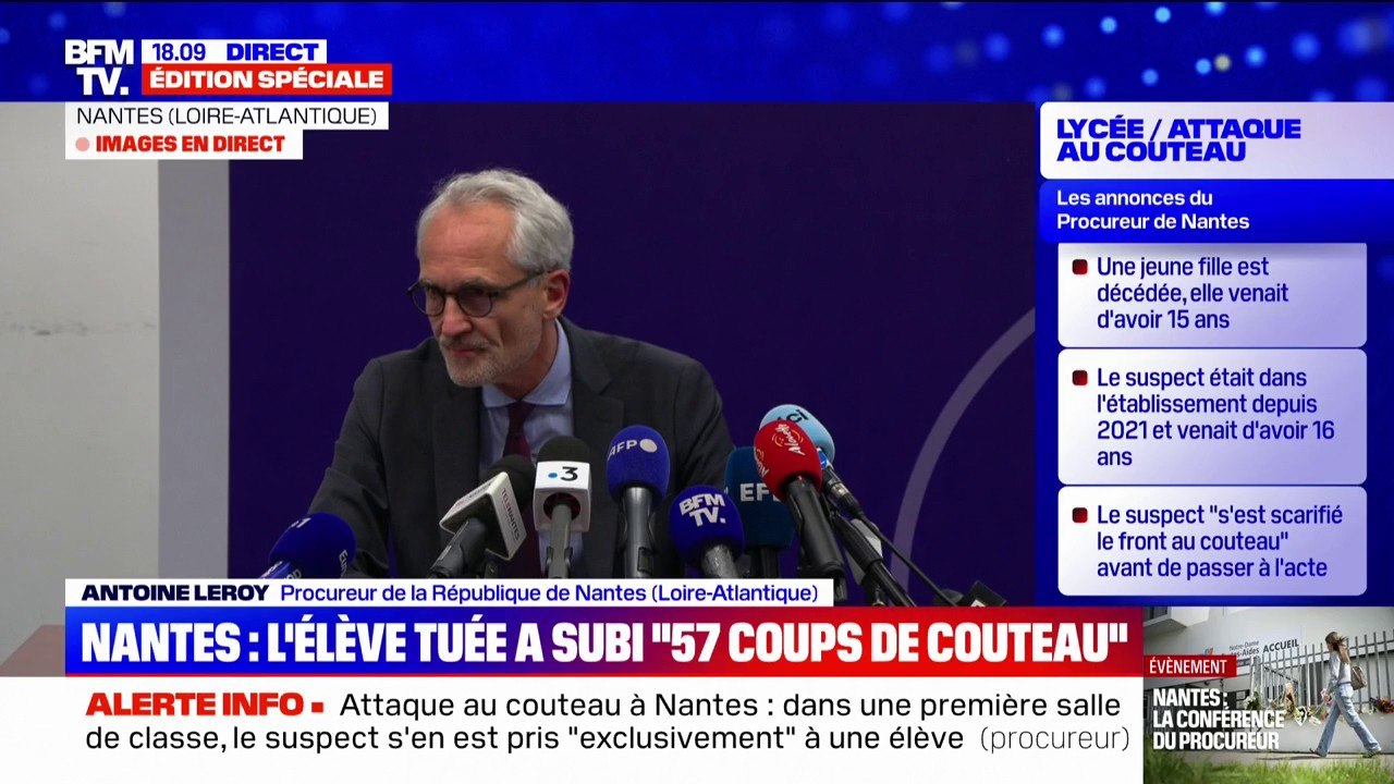 Attaque au couteau dans un lycée à Nantes: le technicien en informatique "a asséné un coup de chaise dans le dos et sur le crâne" du suspect, indique le procureur