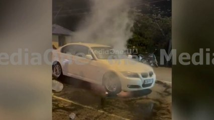 BMW കാറിന് തീപിടിച്ചു; തീയണച്ചെങ്കിലും കാർ പൂർണമായും കത്തി നശിച്ചു