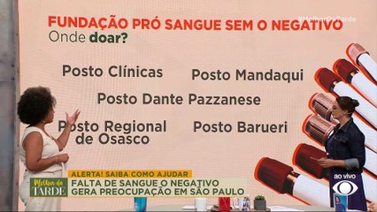 Falta de sangue O NEGATIVO gera preocupação em São Paulo | Melhor da Tarde