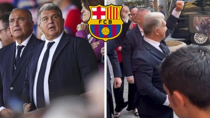 Joan Laporta es ovacionado por la afición del Barcelona