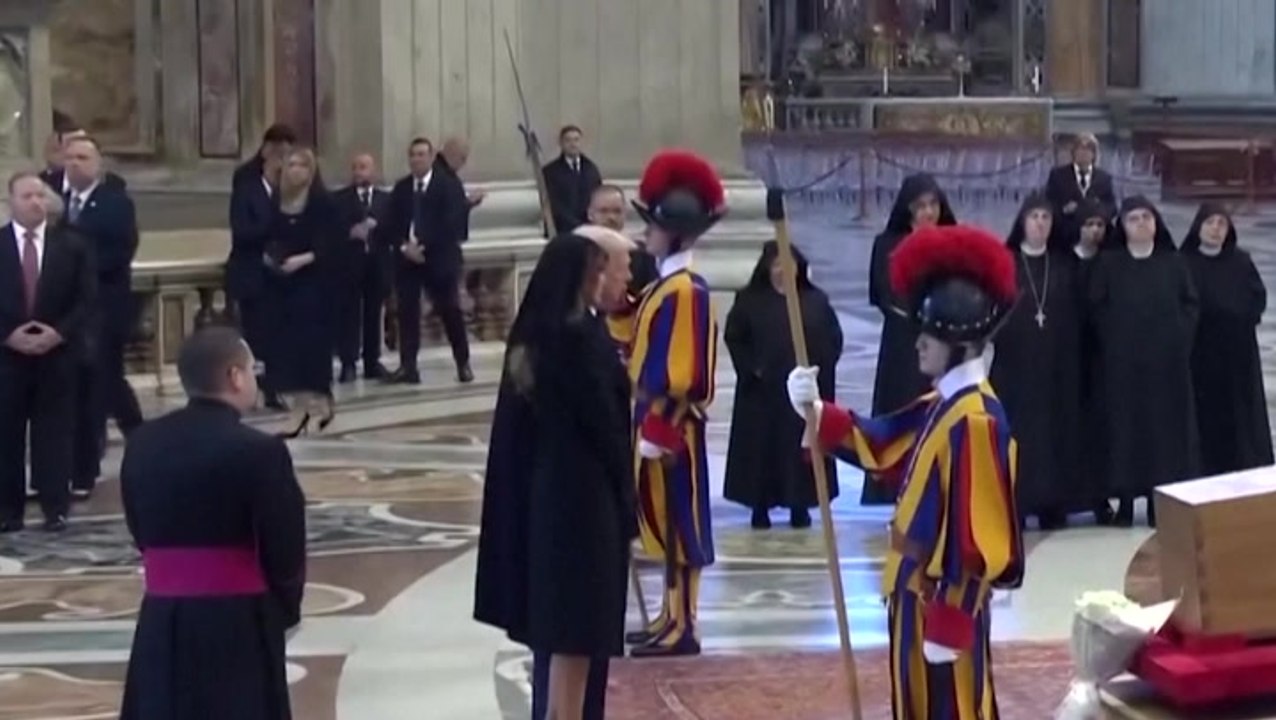 Donald Trump and Melania pay respects to Pope Francis at late Pontiff’s funeral