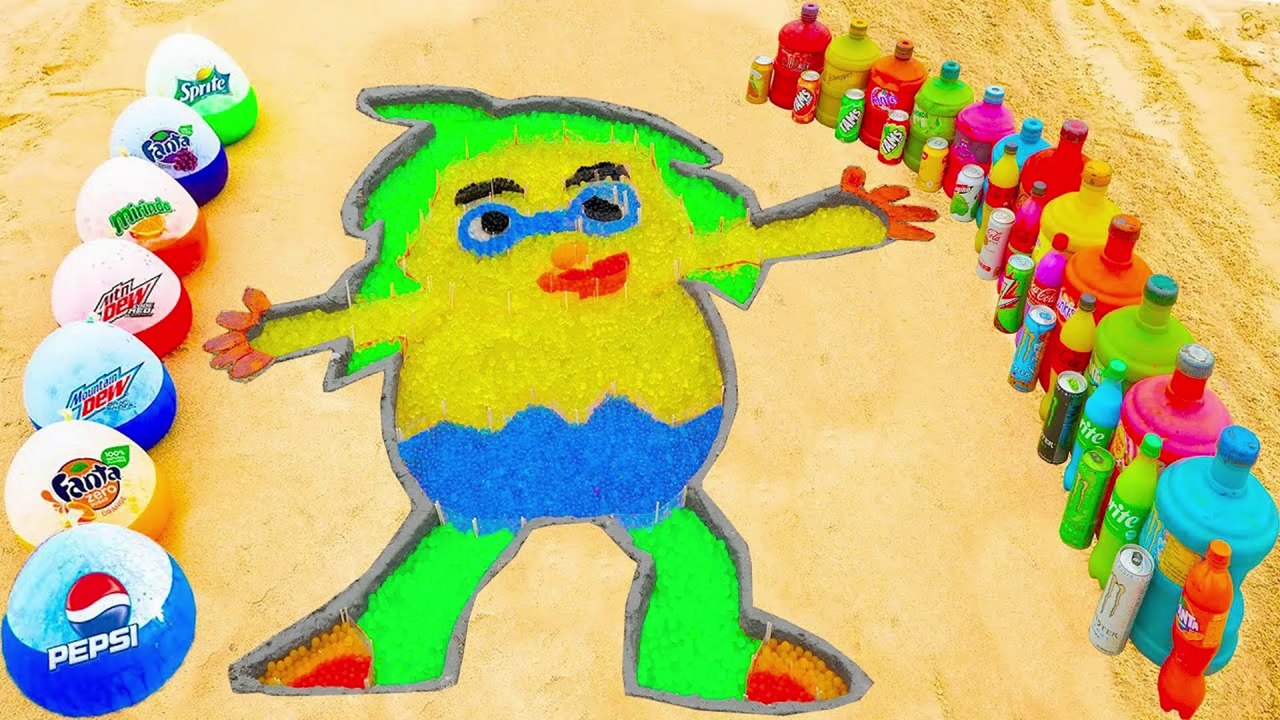 How to make Rainbow Hogi! Pinkfong with Orbeez, Balloons of Pepsi, Fanta, Coca Cola, Mentos & Sodas