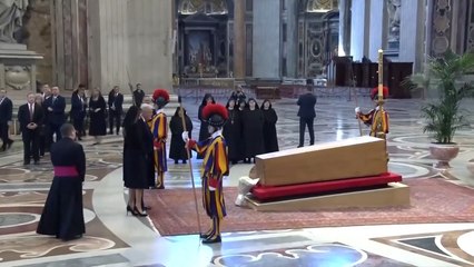 Donald Trump shares private moment with Pope Francis coffin ahead of funeral