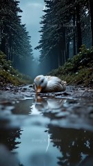 Cute Rabbit Saved the Poor Duck in Rain