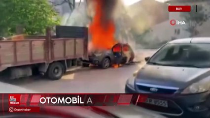Bursa'da park halindeki otomobil alev topuna döndü