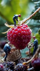 Tiny people little people cutting different foods