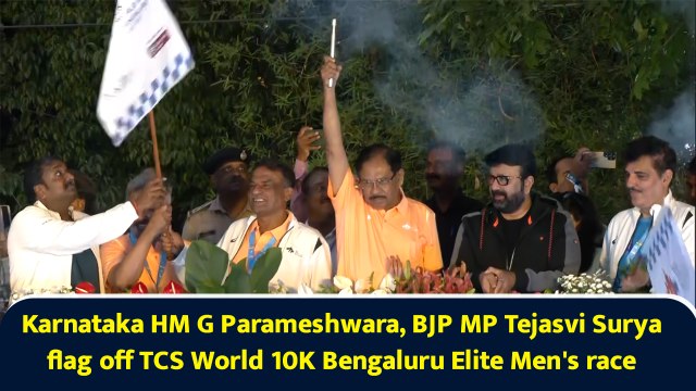 Karnataka HM G Parameshwara, BJP MP Tejasvi Surya flag off TCS World 10K Bengaluru Elite Men's race