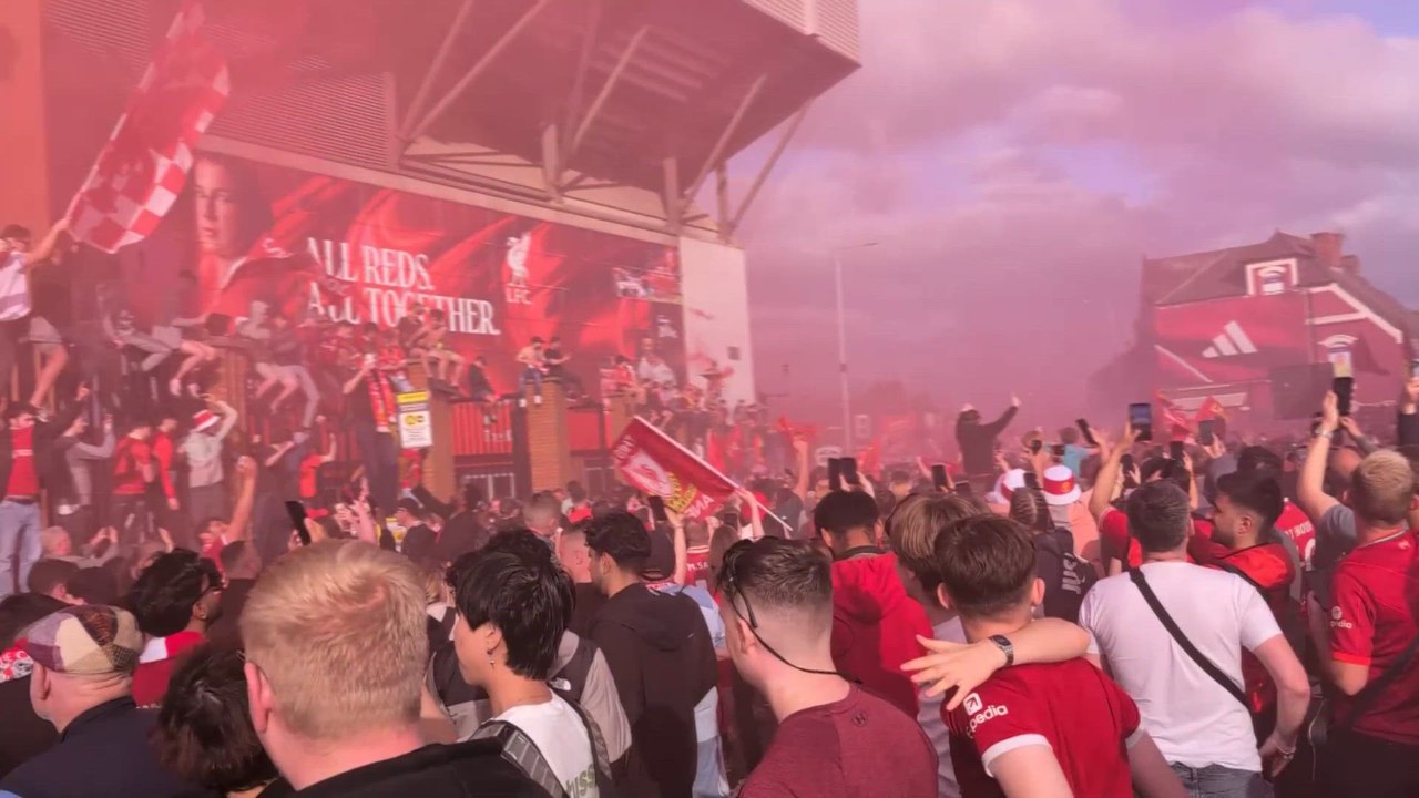 Liverpool fans erupt outside Anfield