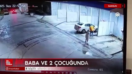Samsun'da oto yıkamacıya kaya parçasının düşme anı