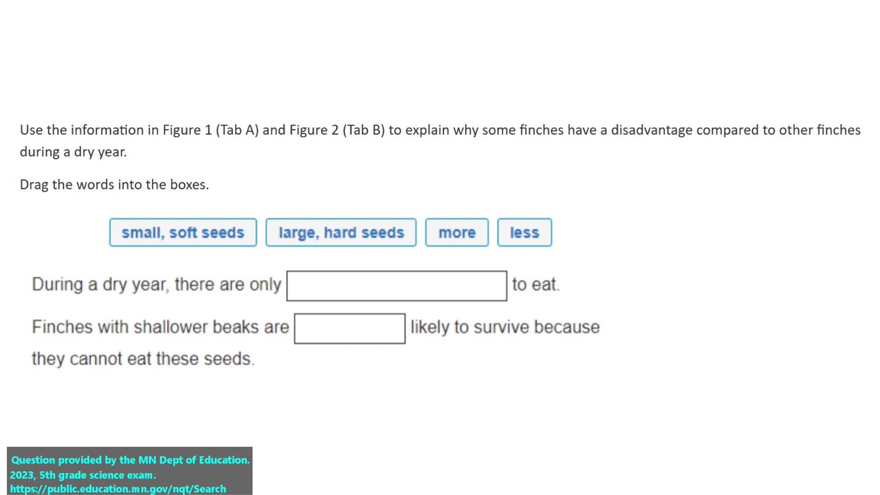 State exam science question #7 from 5th grade 2022 (released)