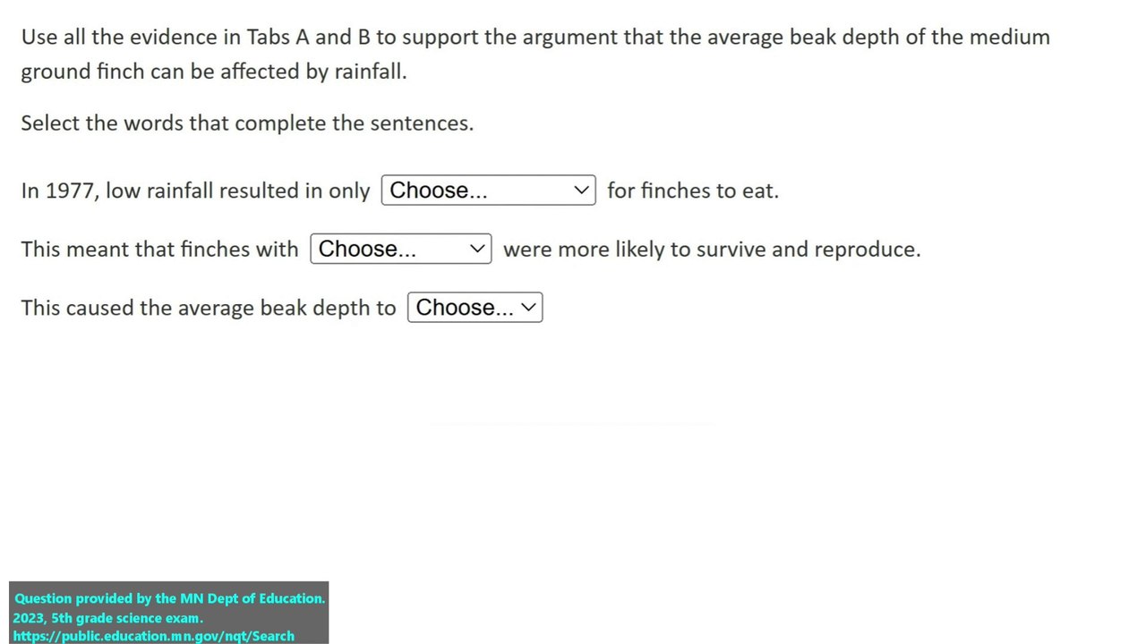 State exam science question #8 from 5th grade 2022 (released)
