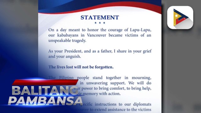 PBBM, nagpaabot ng pakikiramay sa kaanak ng mga biktima ng insidente sa Lapu-Lapu....