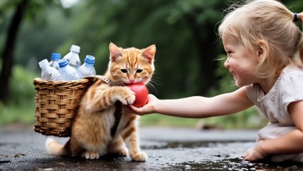 Kitten's Bottle Quest: Overcoming Mockery with a Kind Girl's Apple Gift