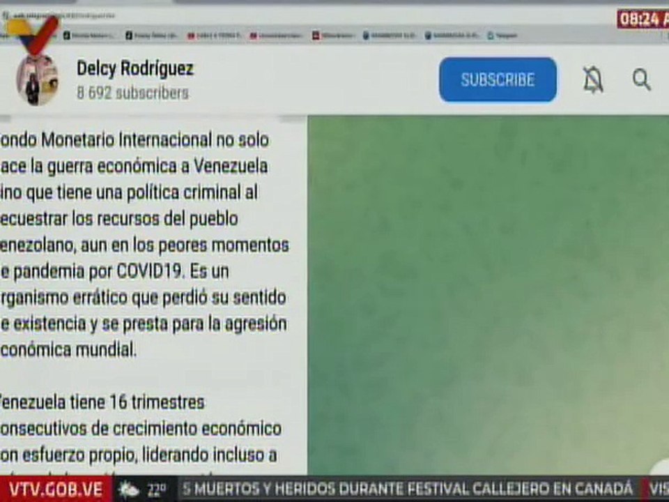 Vpdta. Delcy Rodríguez rechaza la política criminal del Fondo Monetario Internacional
