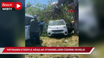 Fatih ve Bakırköy’de fırtınanın etkisiyle ağaçlar otomobillerin üzerine devrildi