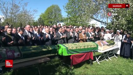 Samsun'daki heyelan faciasında ölen baba ile iki çocuğu son yolcuğuna uğurlandı