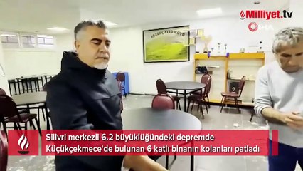 6,2'lik depremde 6 katlı binanın kolanları patladı