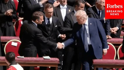 Trump And Macron Greet Each Other Before Funeral Services For Pope Francis In The Vatican