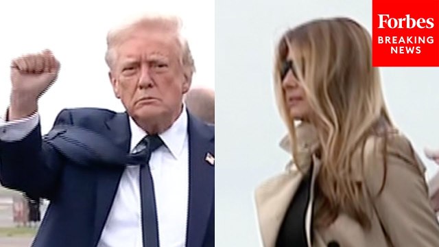 President Trump And First Lady Melania Trump Arrive In NJ After Attending Pope Francis' Funeral