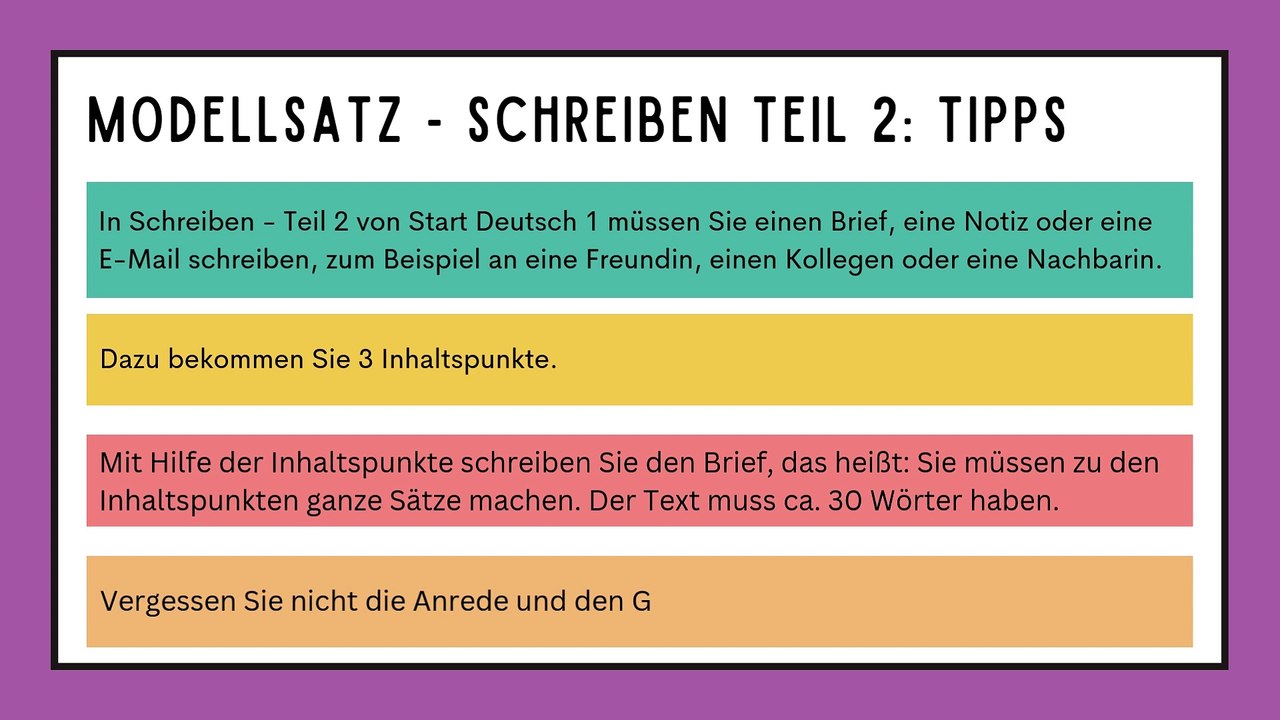 GOETHE-ZERTIFIKAT A1: START DEUTSCH 1 - Modellsatz - Schreiben, Teil 2