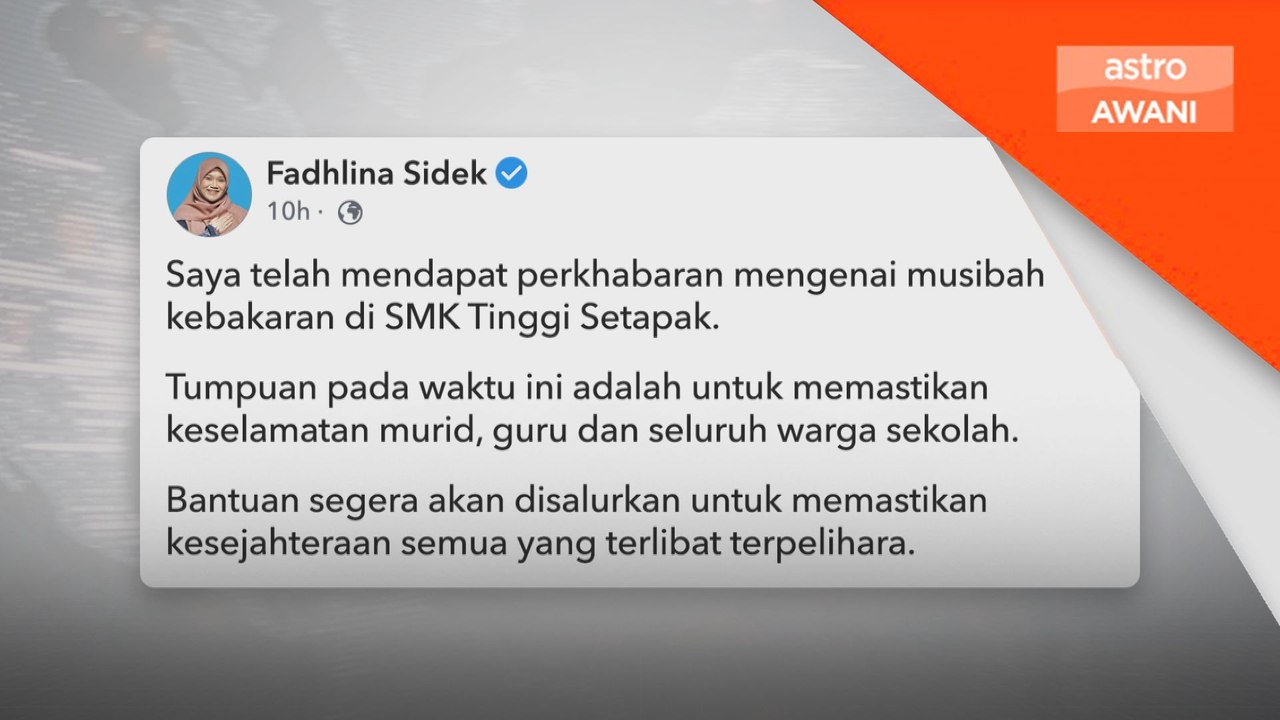 Bantuan segera disalur kepada SMK Tinggi Setapak - Fadhlina