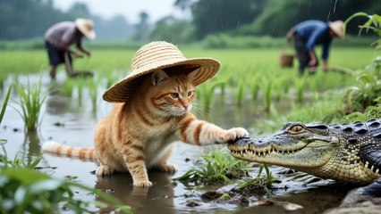 Unbelievable Bond: Kitten Saves Crocodile, Cooks Him Salmon, and They Splash in Joy!