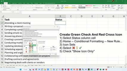 How To Create Green Check And Red Cross Icon - Excel Tips and Tricks