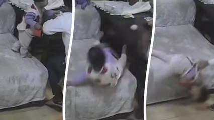 Moment quick-thinking dad saves daughter from nasty fall