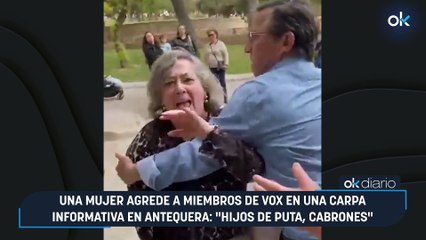 Una mujer agrede a miembros de Vox en una carpa informativa en Antequera: "Hijos de puta, cabrones"
