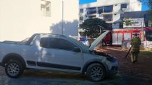 Assustador! Saveiro Cross pega fogo em estacionamento no Centro