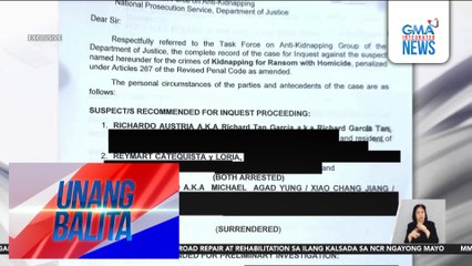 Anim na suspek, tinututukan sa kasong pagdukot at pagpatay kay Anson Que at kaniyang driver | Unang Balita
