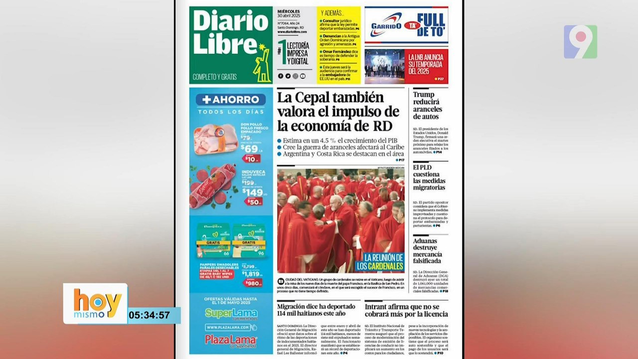 Titulares prensa dominicana miércoles 30 de abril  2025 | Hoy Mismo