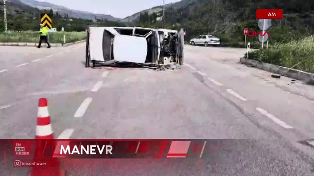 Amasya'da köpeğe çarpmamak için manevra yapan otomobil yan yattı