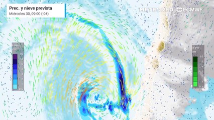 Miércoles 30 de Mayo: Precipitación y nieve prevista para la zona central del país