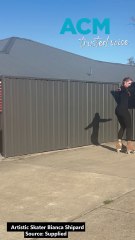 Artistic roller skating lands jump