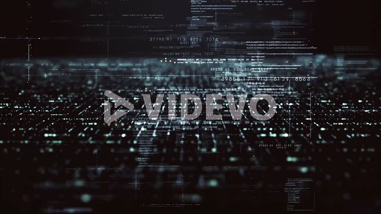 Futuristic artificial neural networks simulation, artificial intelligence deep learning performing analytic computational head up display loop background