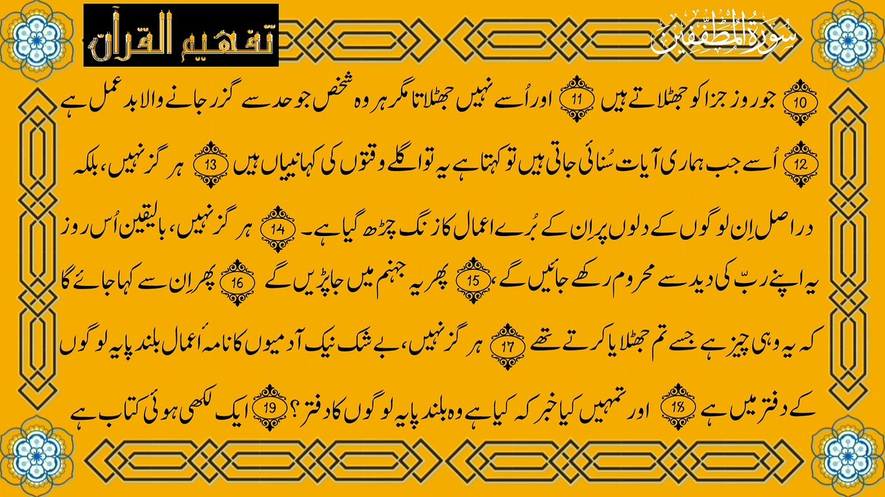 Surah Al-Mutaffifin (سورة المطففين ترجمعہ) Only Urdu Turjma Tafheem Ul Quran