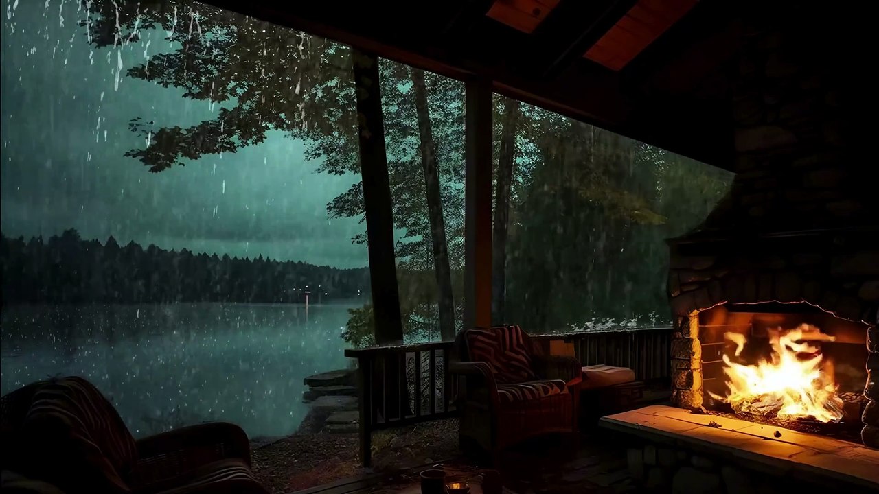 Sitting On The Porch On A Stormy Day: Heavy Rain and Fireplace Sounds To Sleep, Relax, Rest, Study