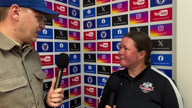 Lewes FC Women manager Nat Lawrence speaks after the Rooks beat Brighton and Hove Albion Academy to win the Sussex Challenge Cup