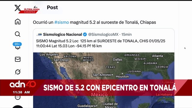 🚨¡Última Hora! Ocurrió un sismo magnitud 5.2 al suroeste de Tonalá, Chiapas