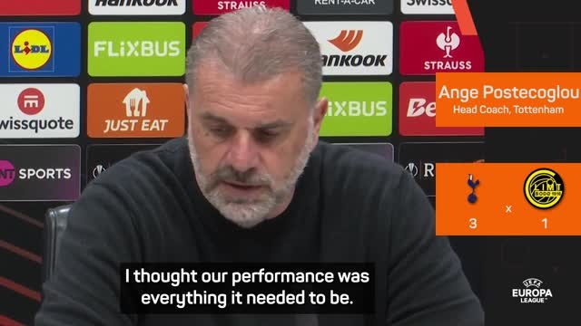 Postecoglou hails 'outstanding' Tottenham following Europa League win