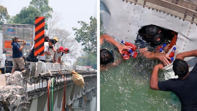 México: Bucean en río de Tabasco para saquear tráiler volcado en la Cárdenas-Villahermosa