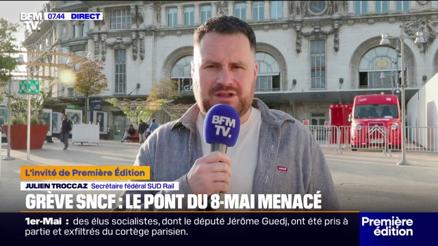 Grève SNCF: Il y a de grandes chances qu'il y ait de fortes perturbations pendant le pont du 8-Mai , prévient Julien Troccaz (SUD Rail)