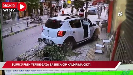 Sürücüsünün fren yerine gaza bastığı cipin kaldırıma çıkması kamerada