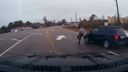 Car Strikes Cop Car Door While Taking Turn