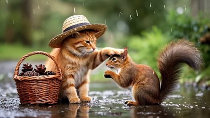 Cat’s Loving Embrace: Adopting a Tiny Squirrel with Warmth and Care